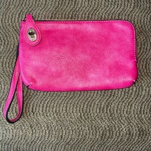 Pink Leather Wristlet Clutch